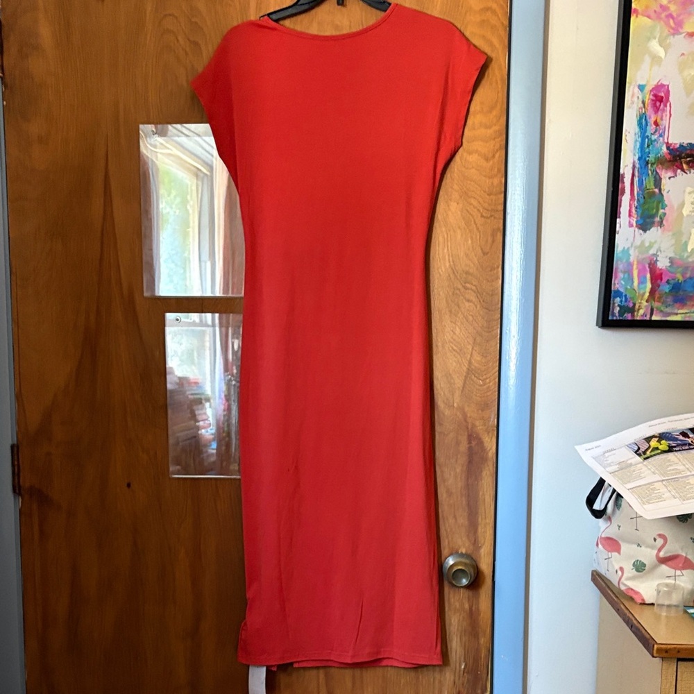 Emery Rose Women’s Burnt Orange Midi Knot Dress - Picture 5 of 6